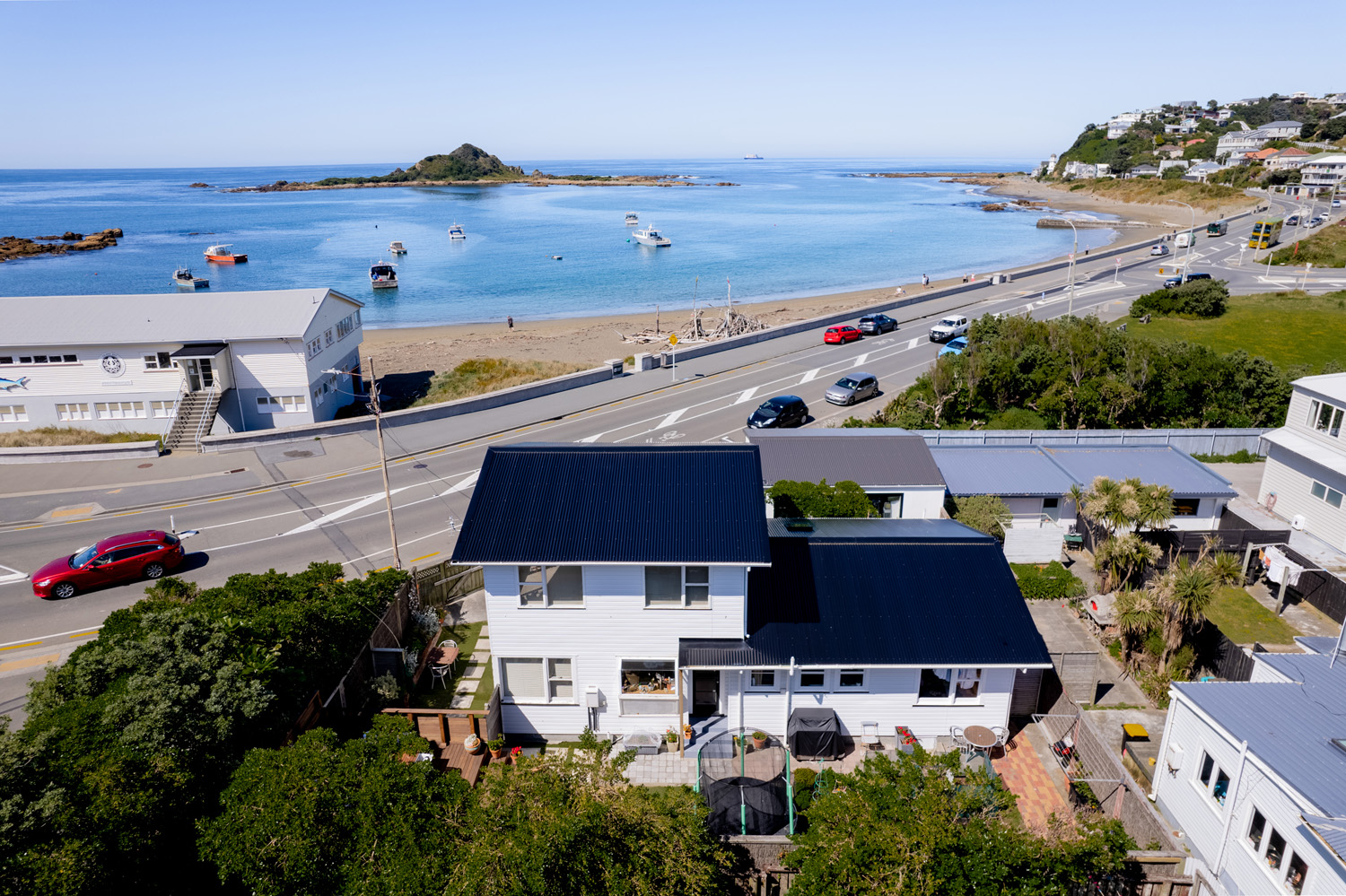 Aerial view of a roof in Island Bay